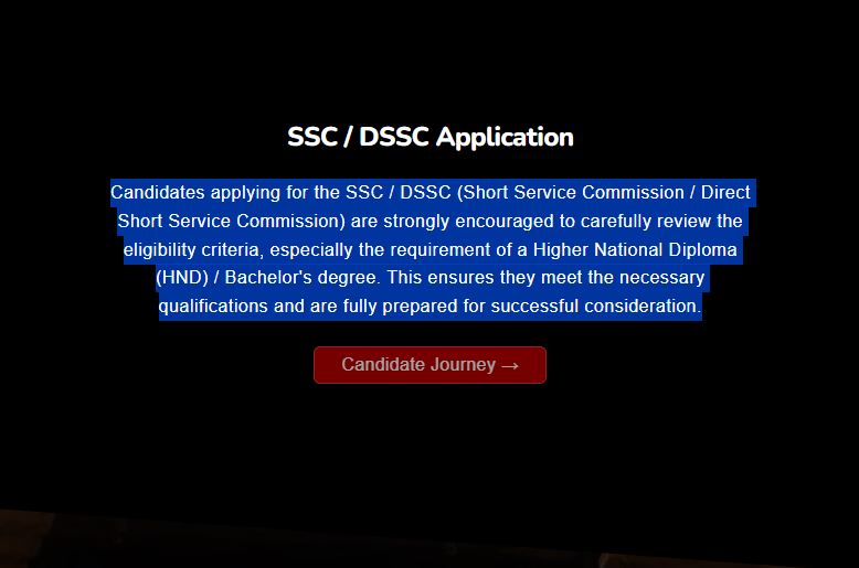 Nigerian Army DSSC-SSC Recruitment Application Form Portal
